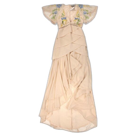 NWT ASOS Hi-Low Chiffon Floral Embroidered Maxi Dress Angelic Romantic Ethereal - Picture 1 of 7